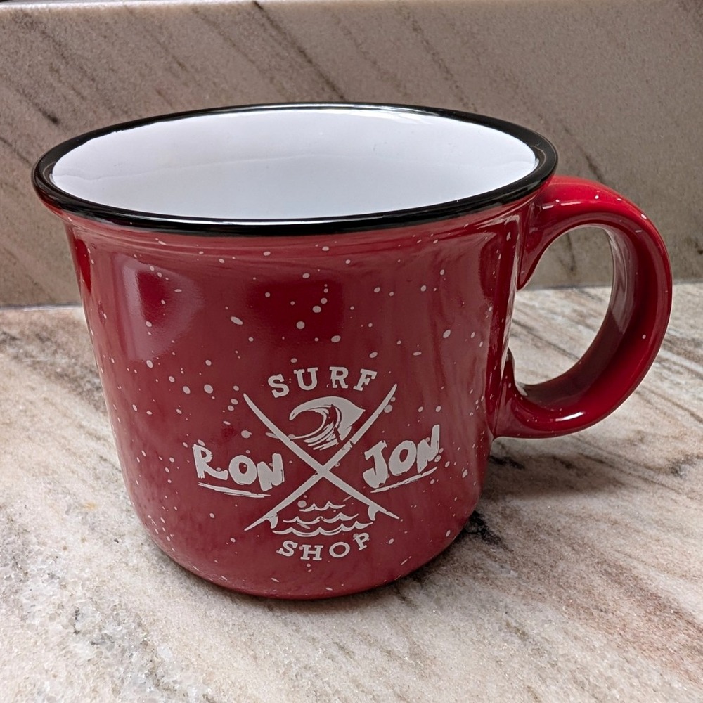 Ron Jon Surf Shop Camp Style Enamel-Look Speckled Mug Cup, Red/White/Black